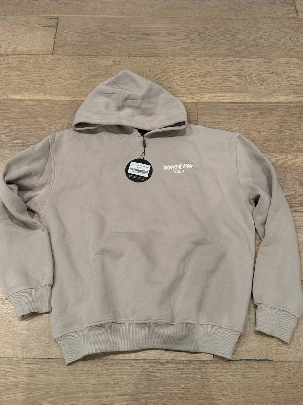 White Fox Boutique Beige Hoodie with Chest Logo